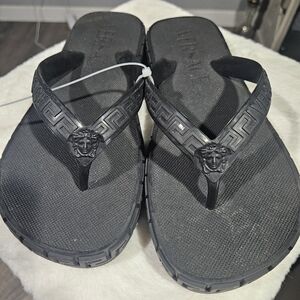 Versace Womens Black Medusa Flip Flops Size 9